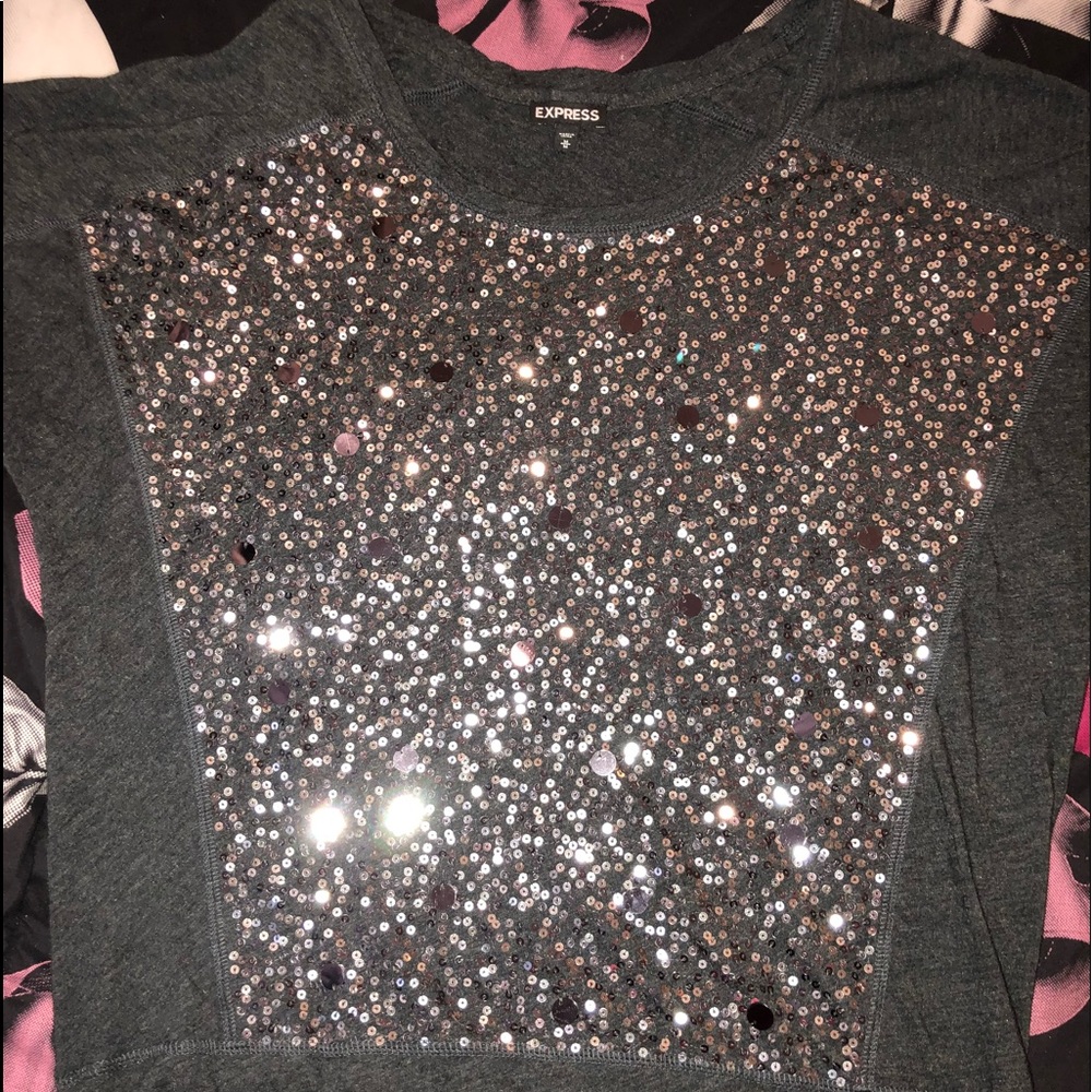 Express Bling Charcoal Short Sleeve Top